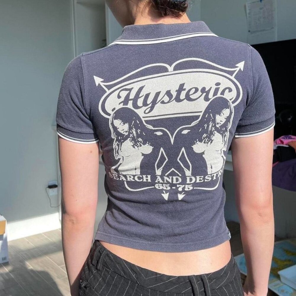 Hysteric Glamour Women's Grey and Navy Polo-shirts